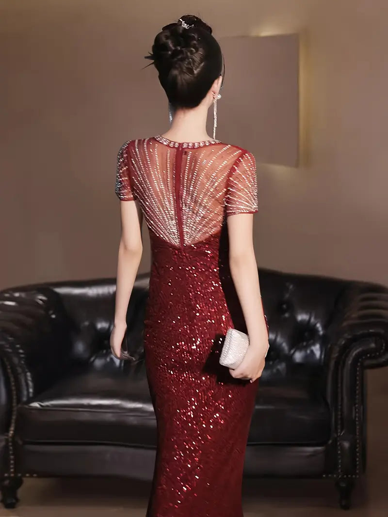 Burgundy Sequin Mermaid Dress