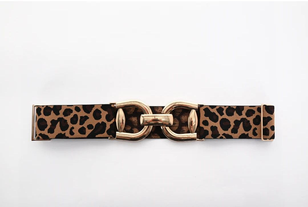 Stretch Cheetah Print Belt Gold Clasp A25306