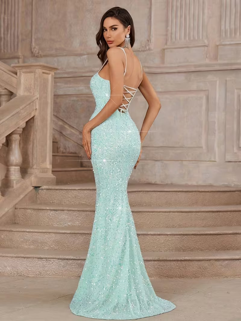 Sequin Mermaid Gown in Mineral Green Ball Dress