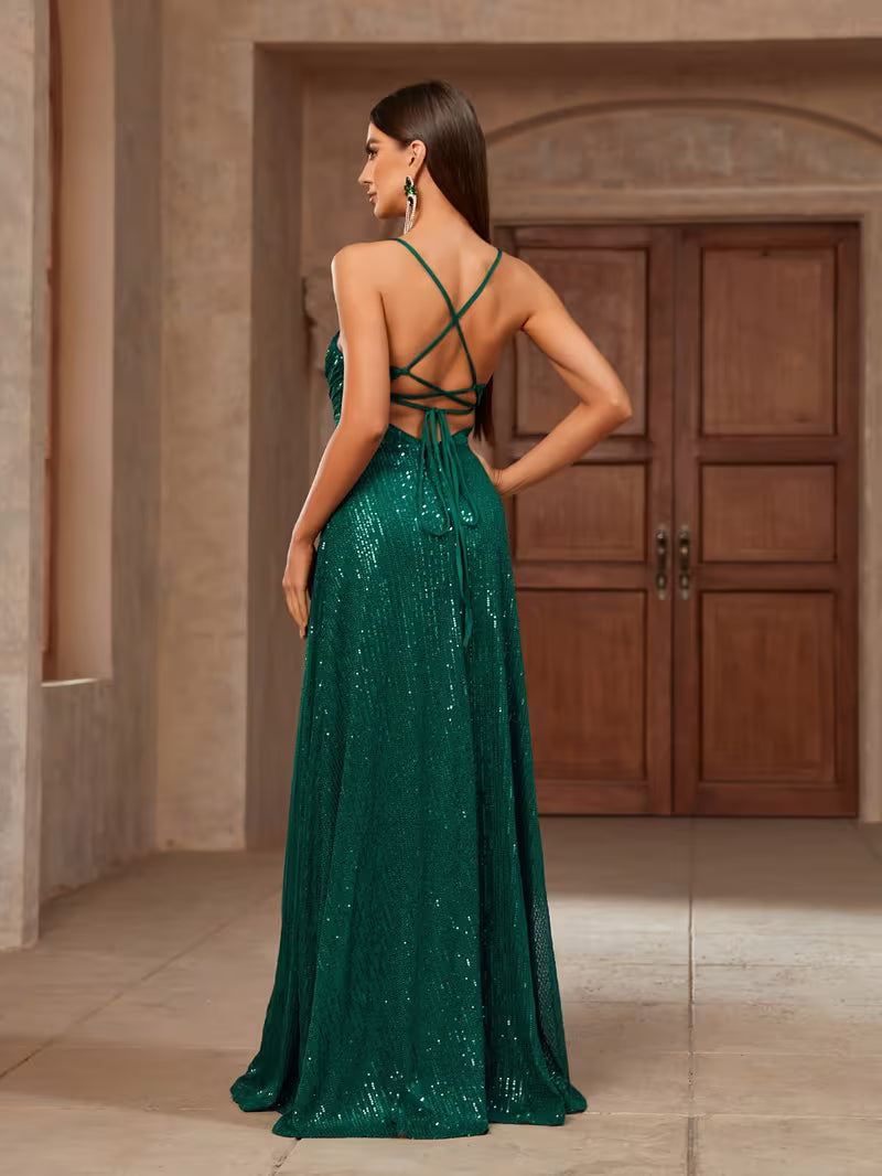 Dark Green Sequin Gown