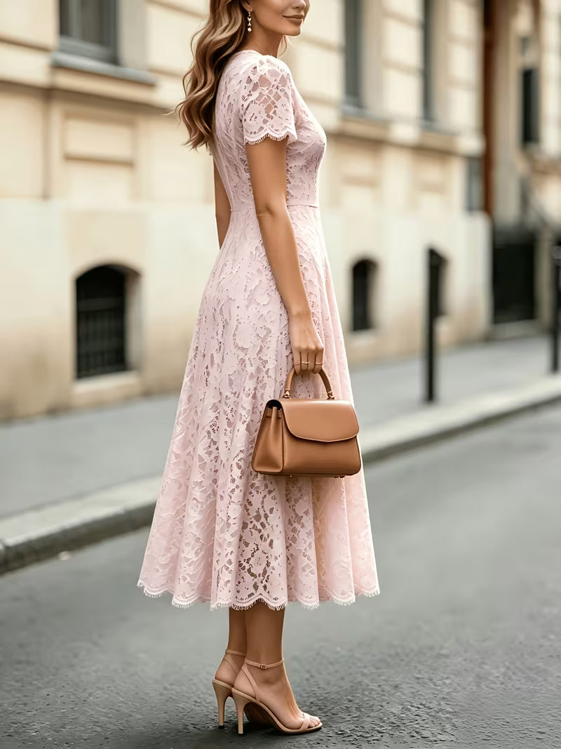 Semi Sheer Lace Midi Dress