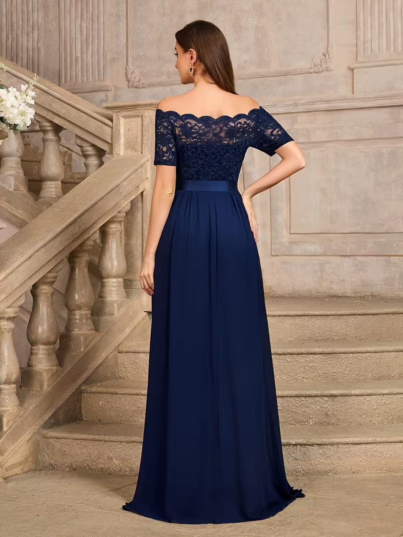 Lace Boat neck Maxi Dress