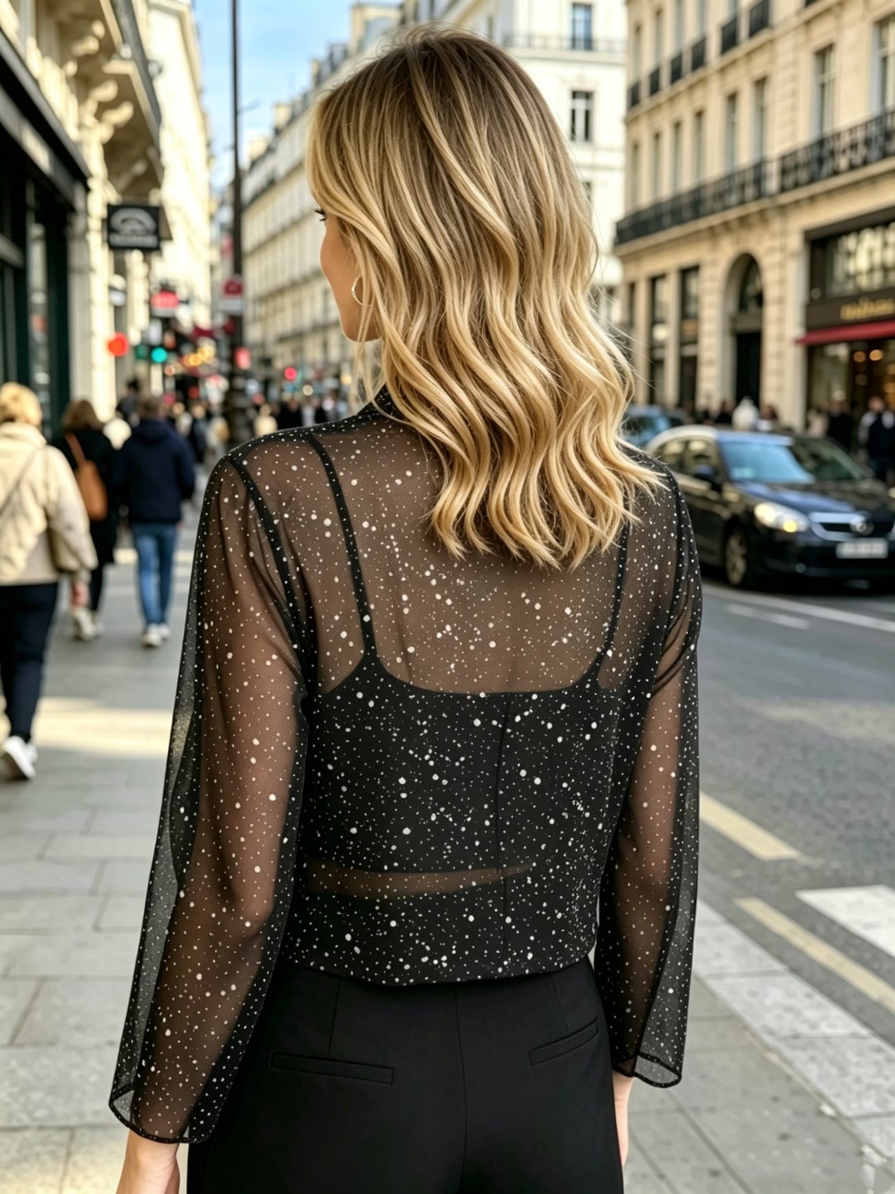 Rhinestone Mesh Bolero in Black