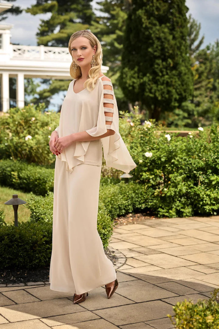Chiffon Overlay Top and Pant Set 248034