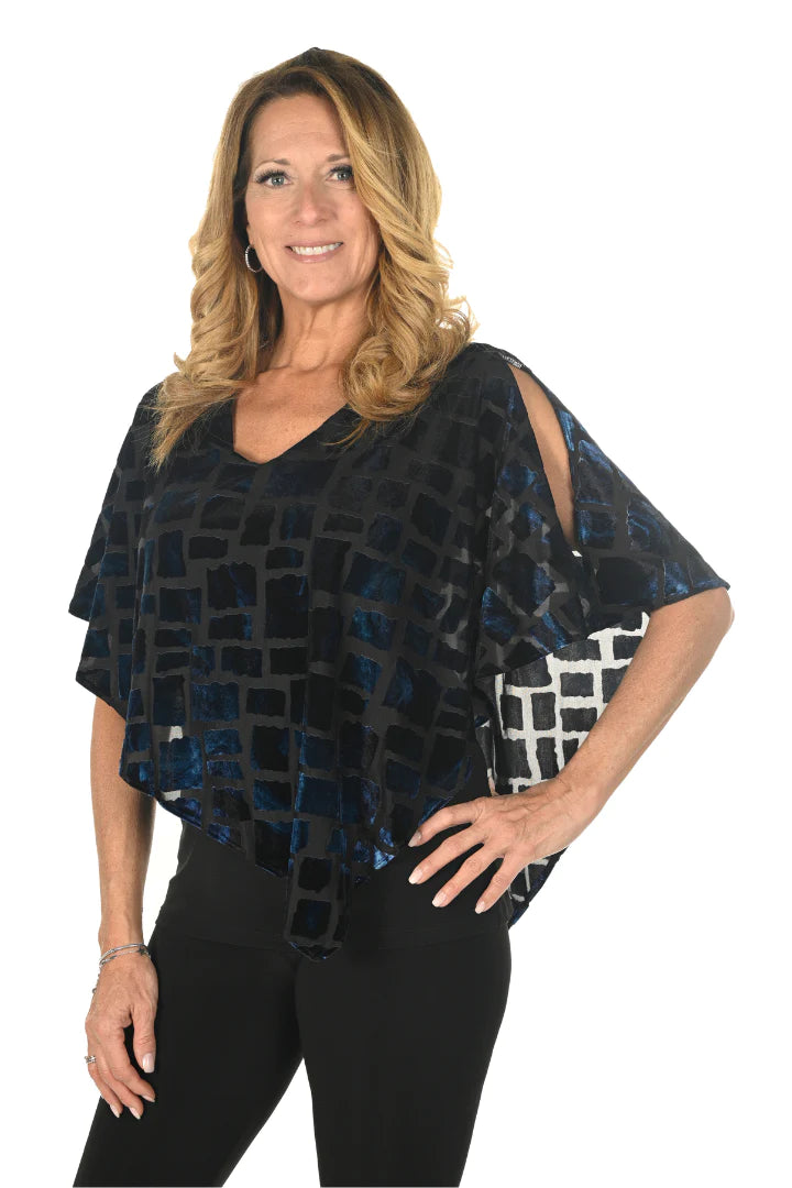 Black and Blue Velvet Overlay Top 234420