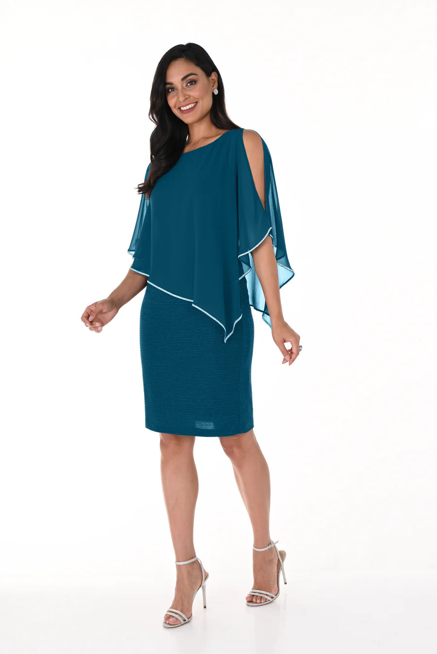 Rhinestone Trim Knee-Length Dress In Jade 219203