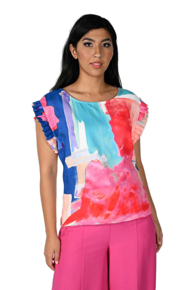 Fuchsia and Royal Print Top 231244