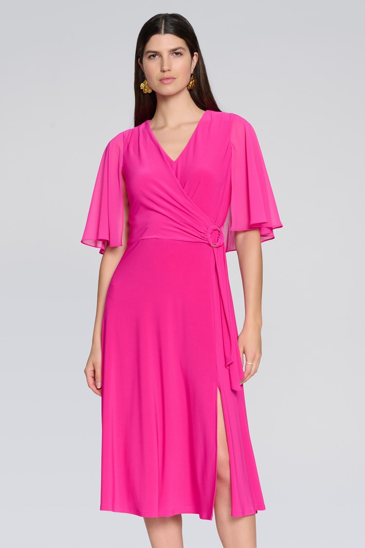 Silky Knit Fit And Flare Dress in Shocking Pink 231757