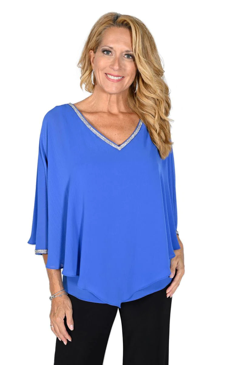 Top azul a capas con ribete de diamantes 232141