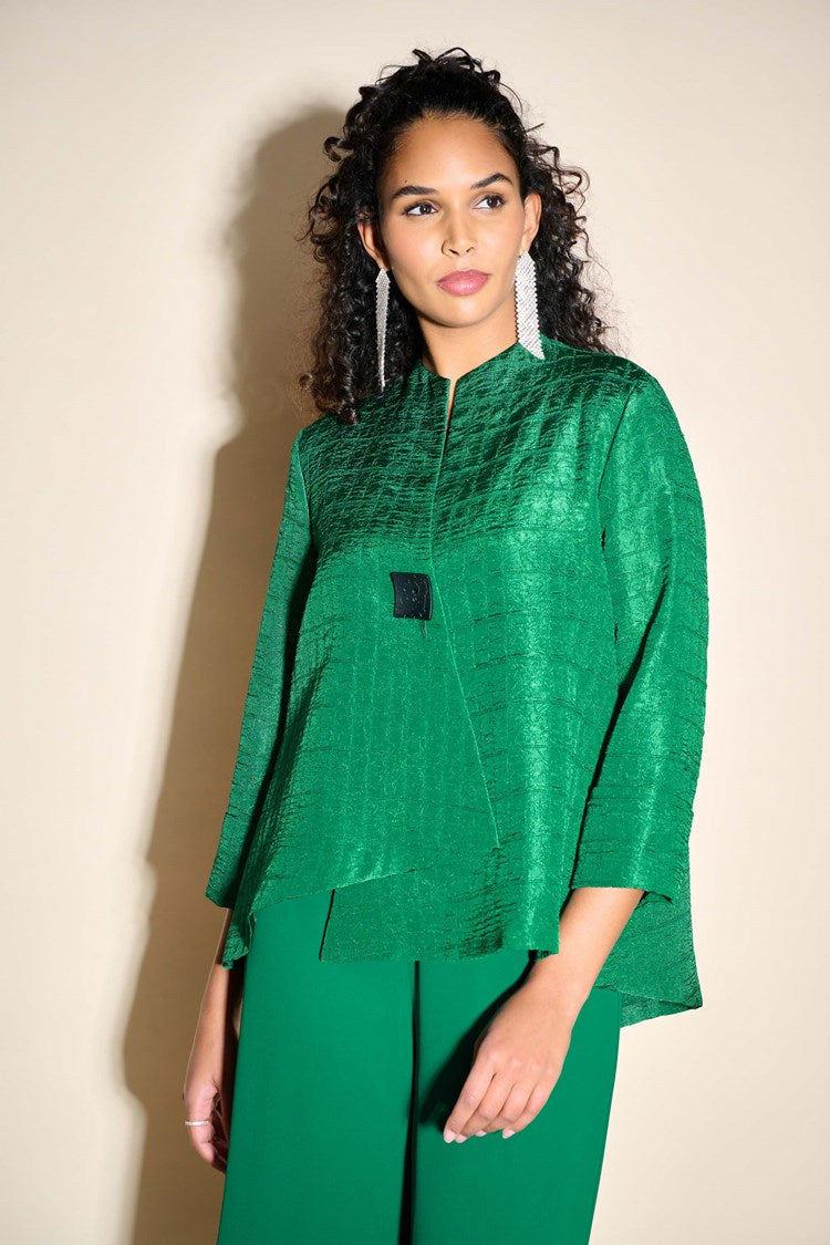 Textured Woven Jacquard Swing Jacket in Emerald Green 233792