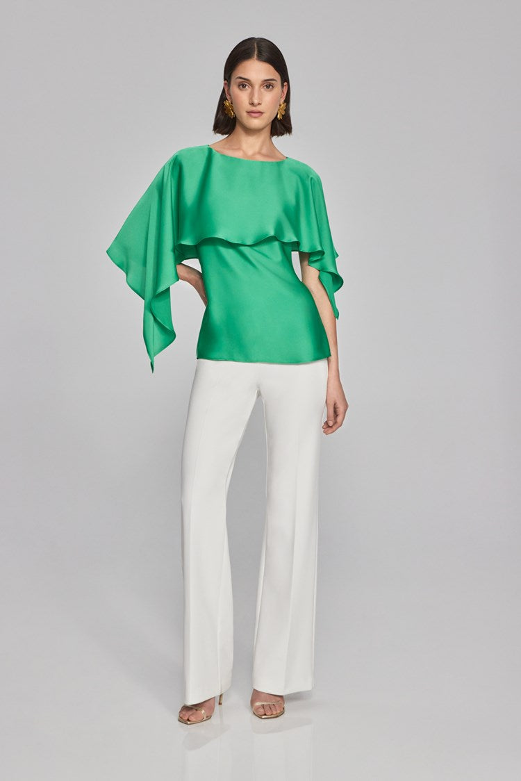 Satin Layered Top With Boat Neck in Noble Green