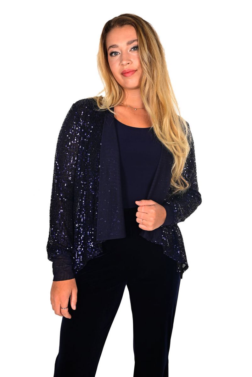 Serang navy quilted embroidered jacket main image 0