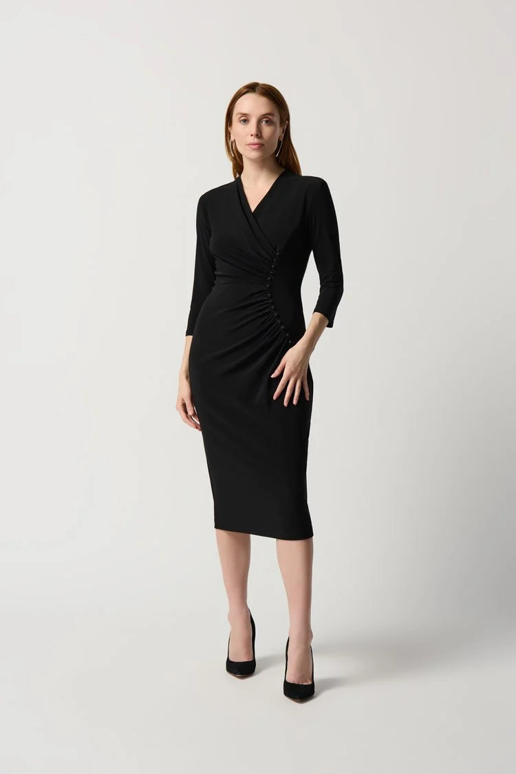Silky Knit Sheath Dress With Front Pleats 234272