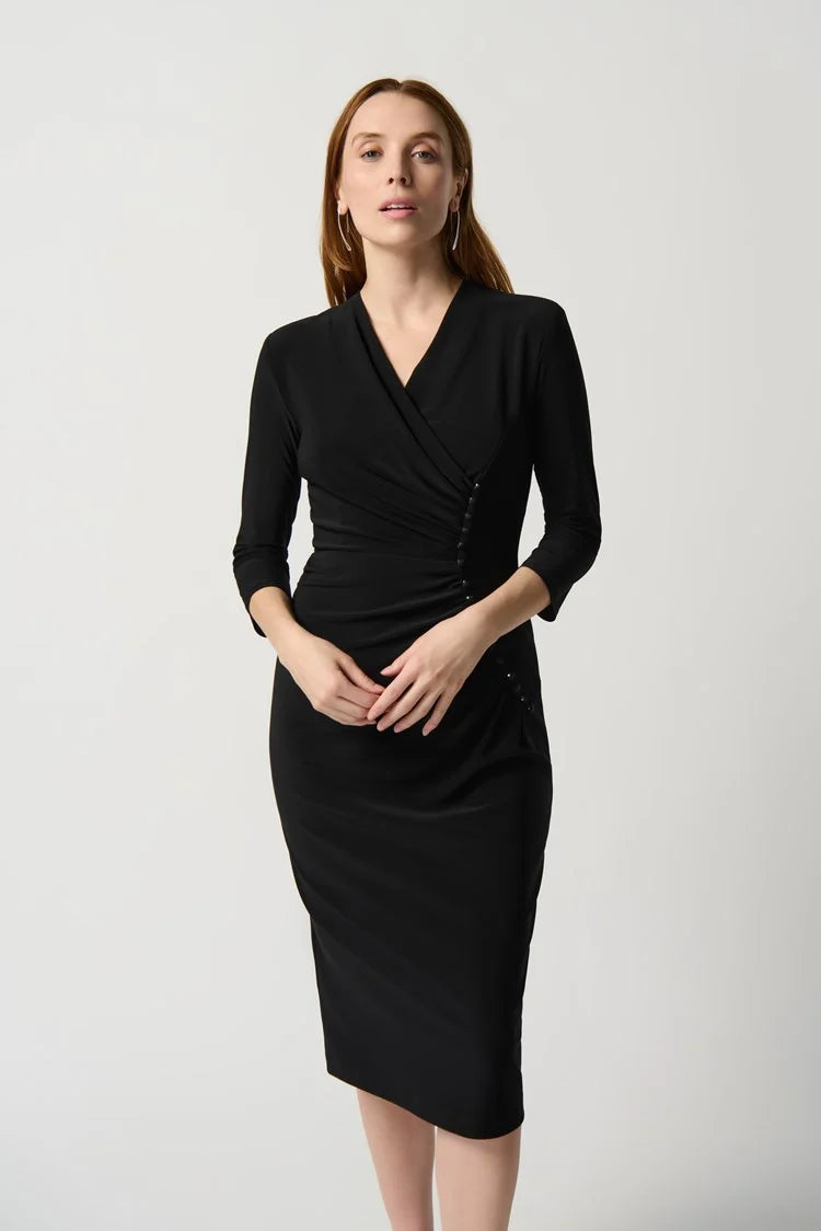 Silky Knit Sheath Dress With Front Pleats