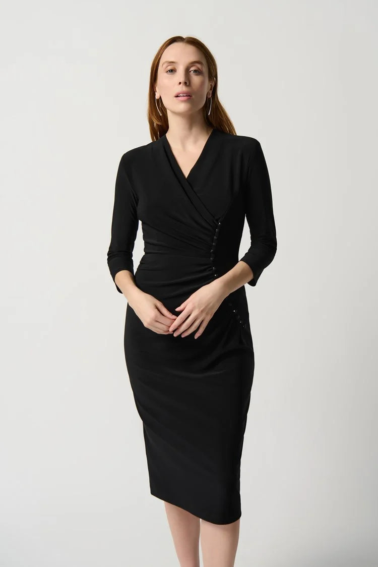 Silky Knit Sheath Dress With Front Pleats 234272