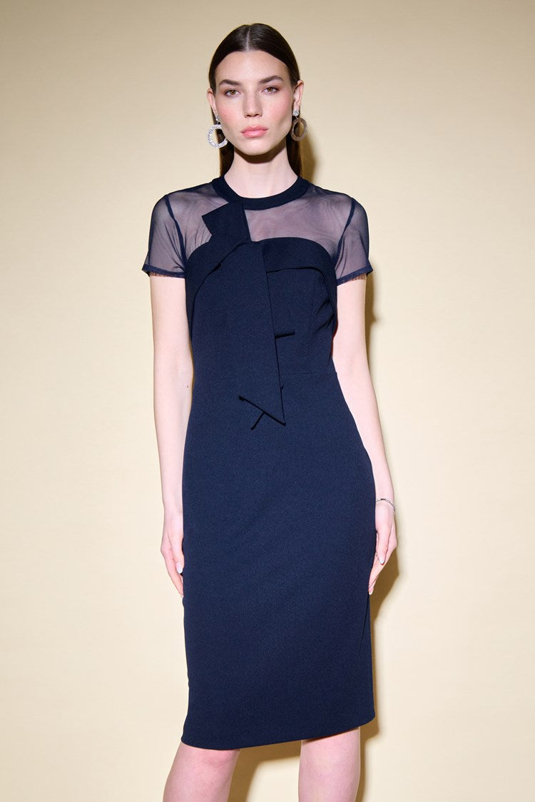 Scuba Crepe And Mesh Sheath Dress 234715