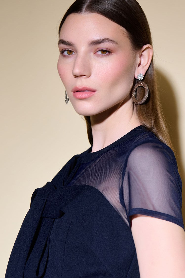 Scuba Crepe And Mesh Sheath Dress 234715