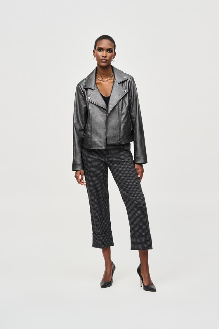 Metallic Faux Leather Biker Jacket in Gunmetal 234902F24