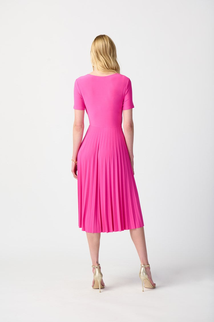 Silky Knit Pleated Wrap Dress in Ultra Pink 241013