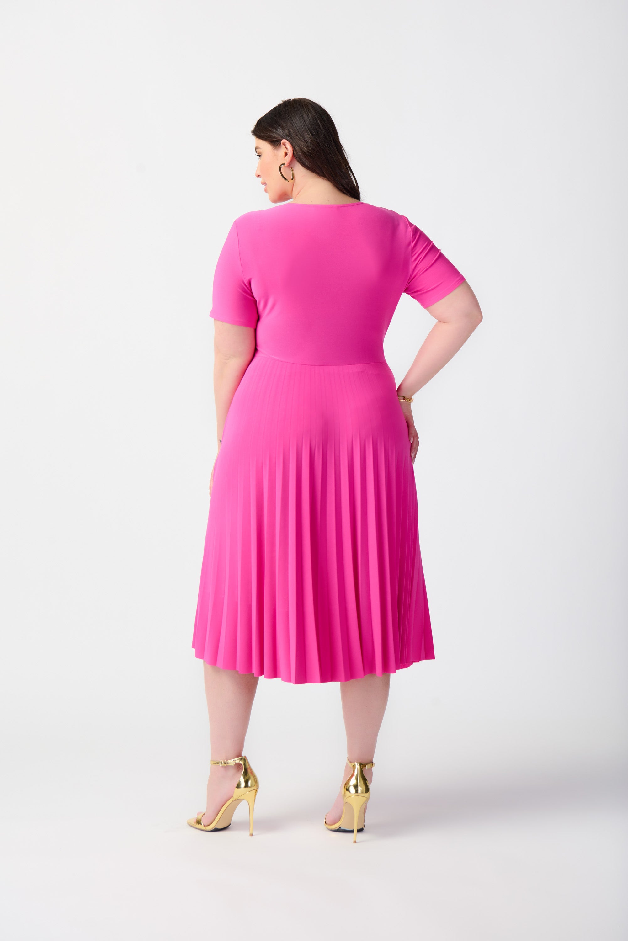 Silky Knit Pleated Wrap Dress in Ultra Pink 241013