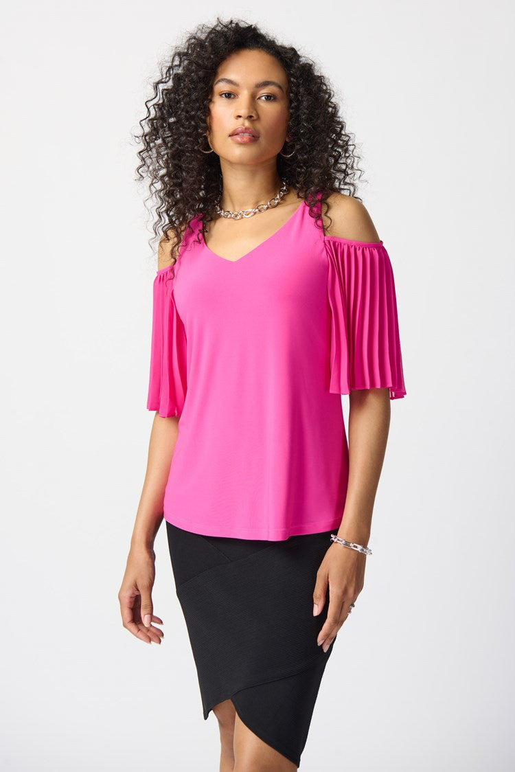 Cold Shoulder Silky Knit Flared Top 241037