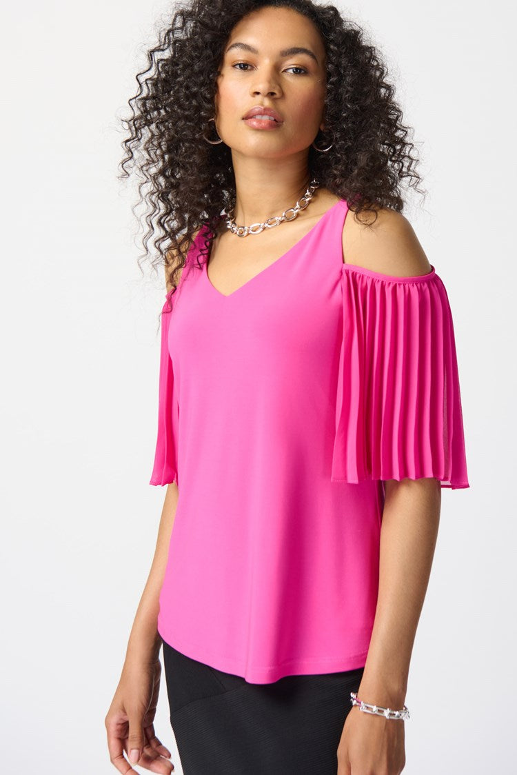 Cold Shoulder Silky Knit Flared Top 241037