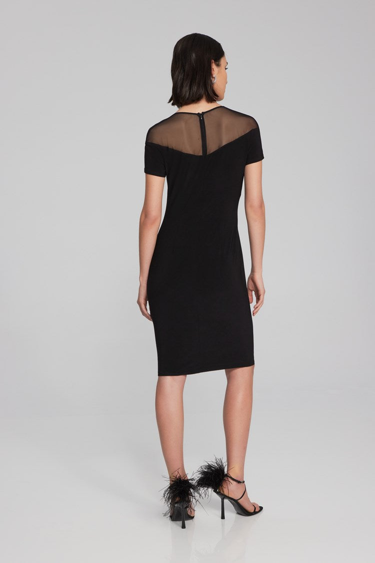 Silky Knit Sheath Dress With Embellished Neckline 241716