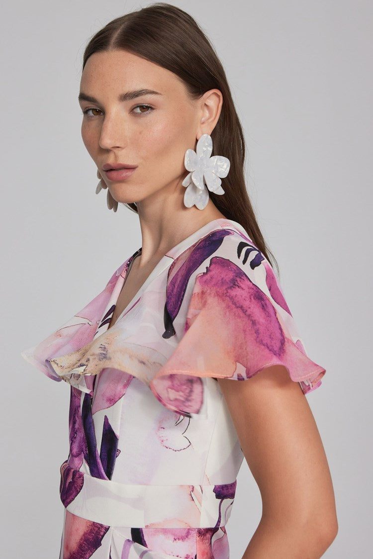 Vestido de gasa y crepé de buceo con estampado floral 241732