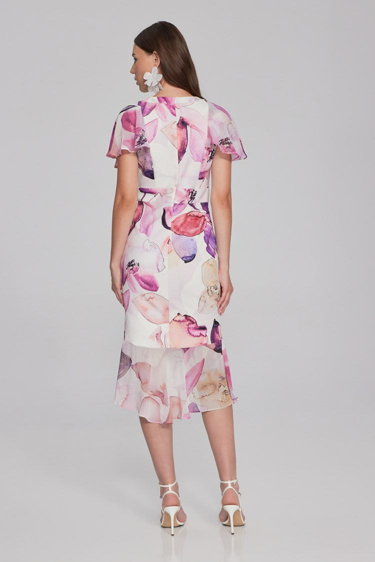 Floral Print Scuba Crepe and Chiffon Dress 241732