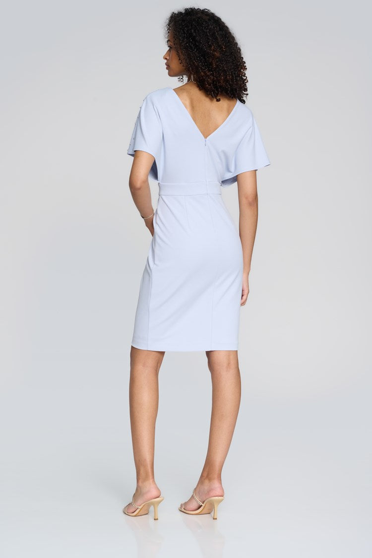 Scuba Crepe Wrap Dress with Pearl Detail in Celestial Blue 241761