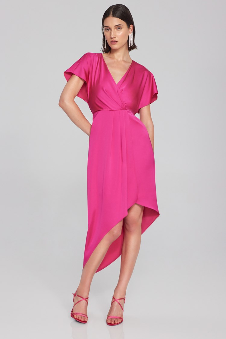 Satin Asymmetrical Flowy Wrap Dress 241777