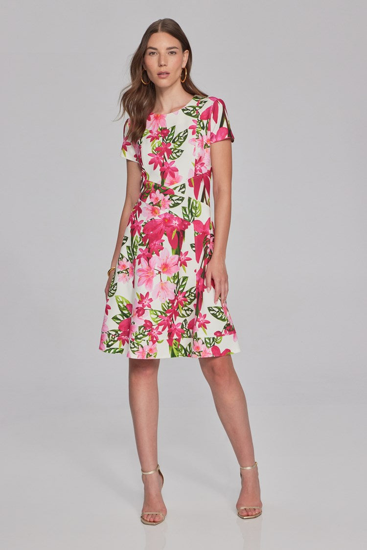 Floral Print Scuba Crepe Fit-And-Flare Dress 241789