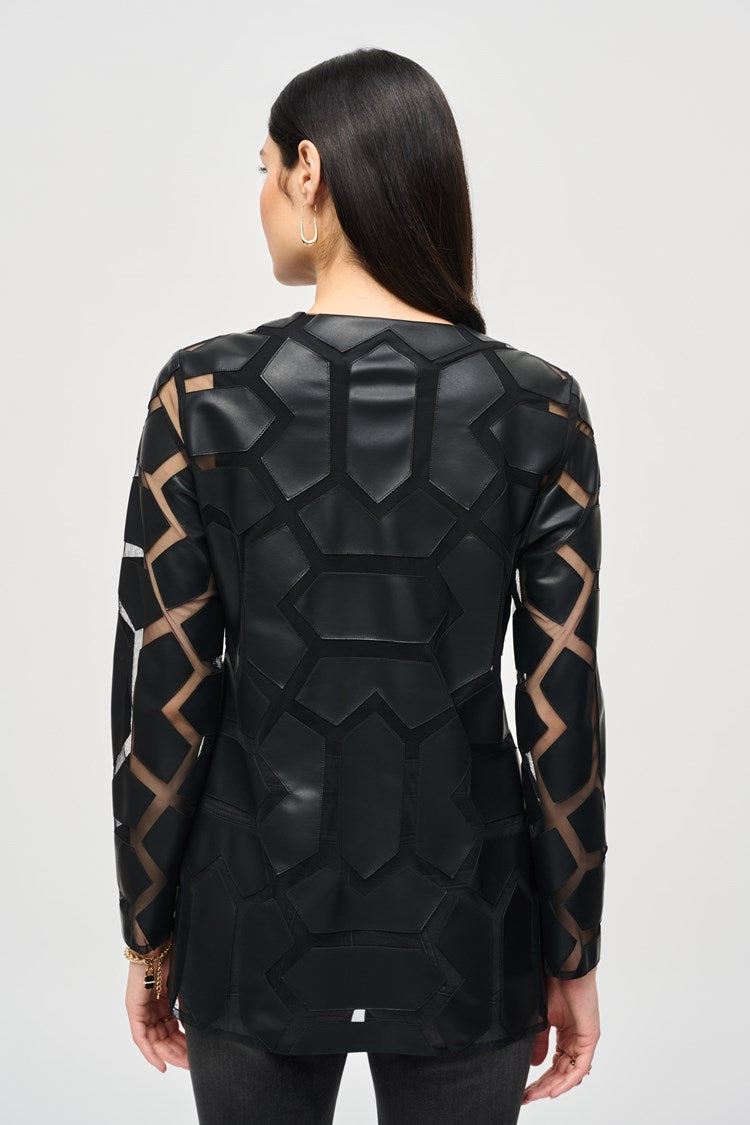 Laser-Cut Leatherette on Mesh Jacket in Black 241905