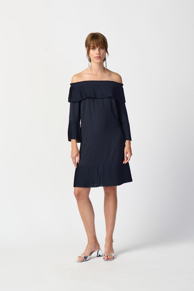 Georgette Off-the-Shoulder A-line Dress in Midnight Blue 241907