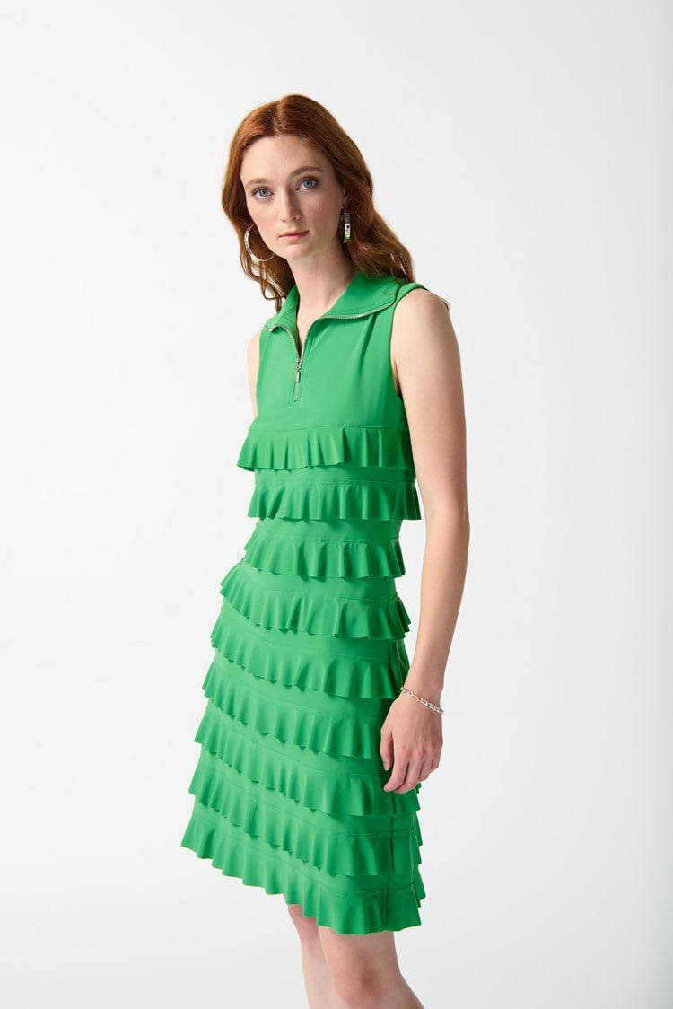 Silky Knit Ruffled Sleeveless Dress in Island Green 242116