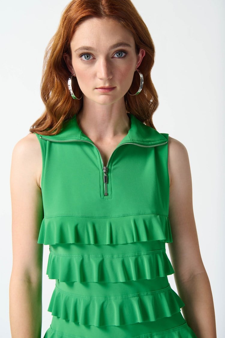 Silky Knit Ruffled Sleeveless Dress in Island Green 242116