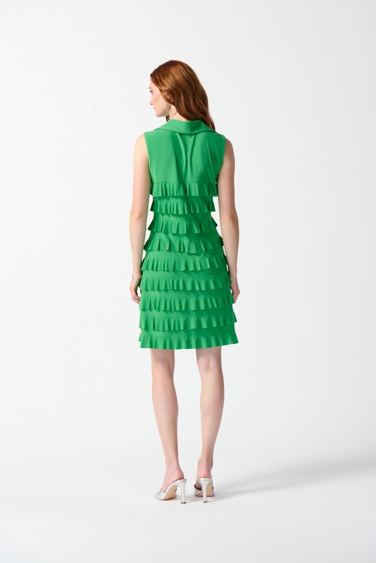 Silky Knit Ruffled Sleeveless Dress in Island Green 242116