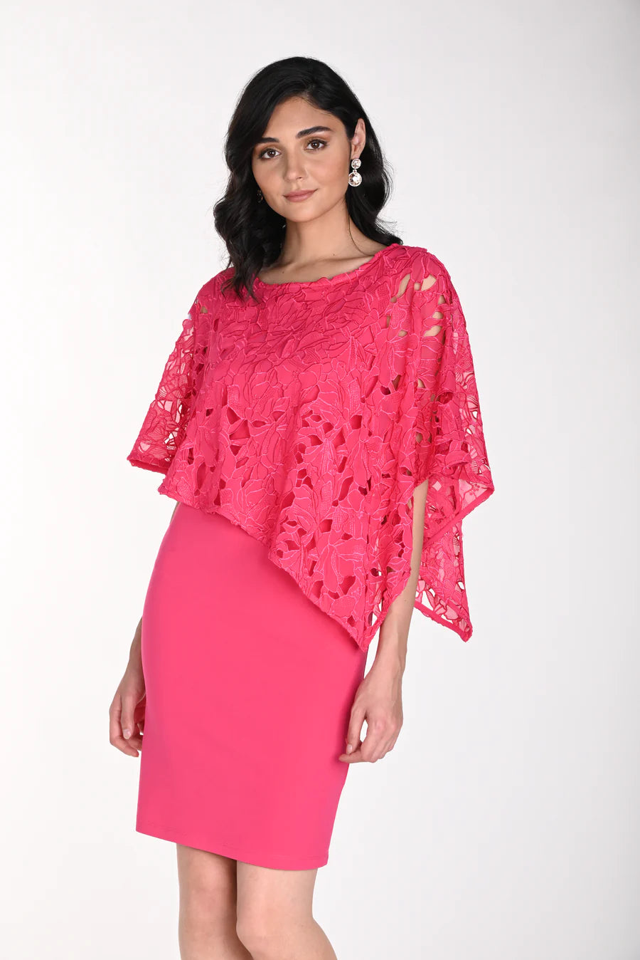 Lace Cape Dress In Raspberry 242132