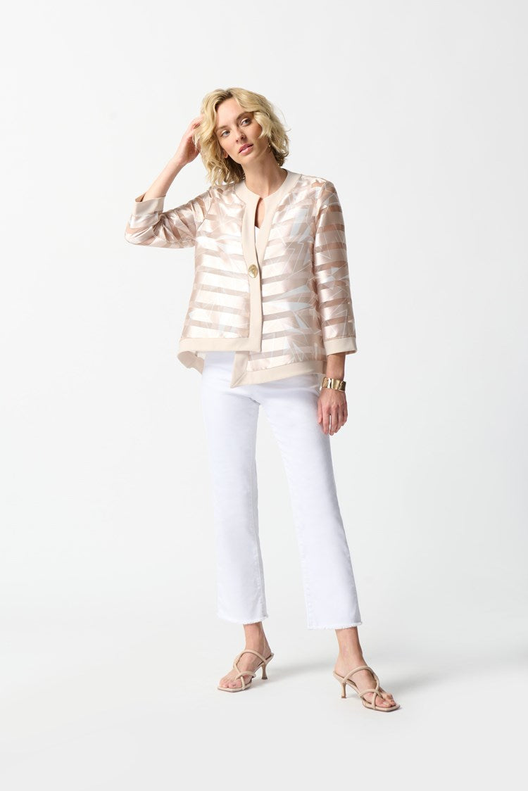 Shadow Stripe Organza Swing Jacket in Beige/Off-White 242170