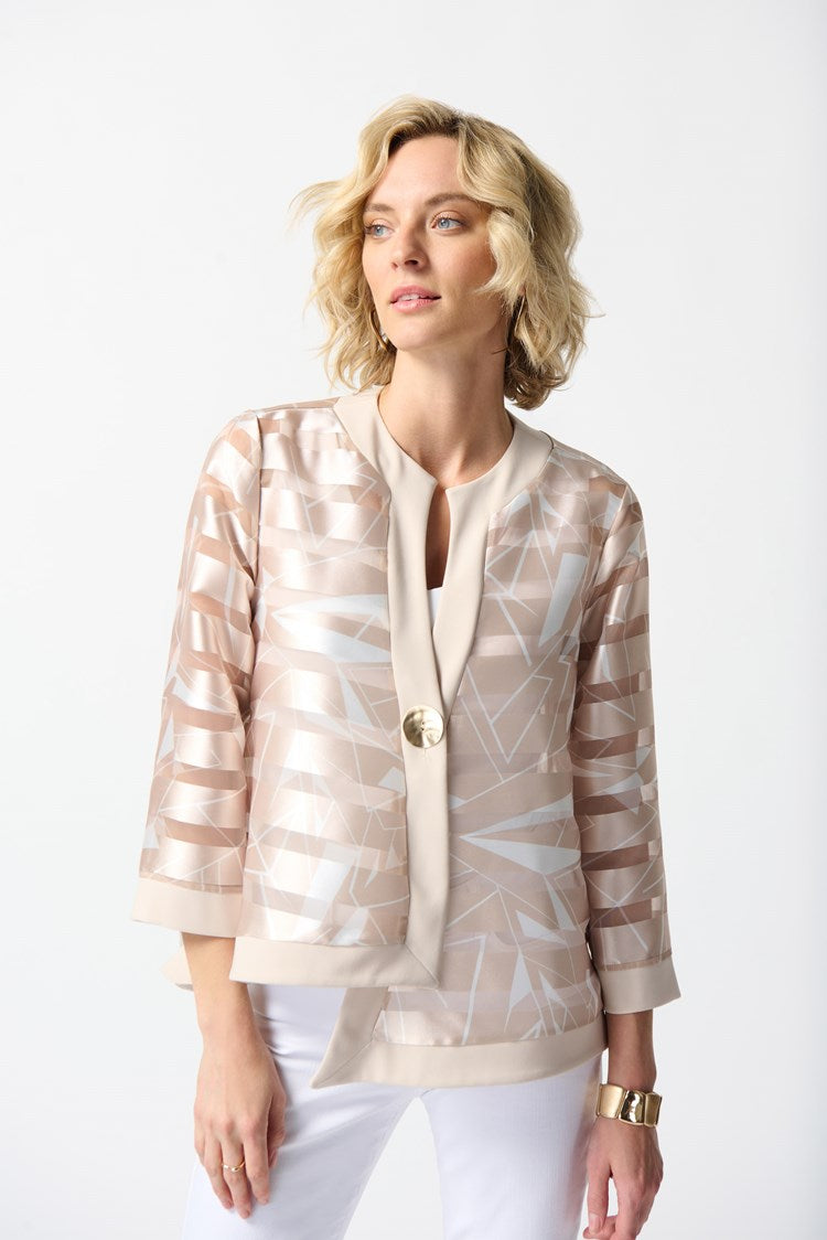 Shadow Stripe Organza Swing Jacket in Beige/Off-White 242170