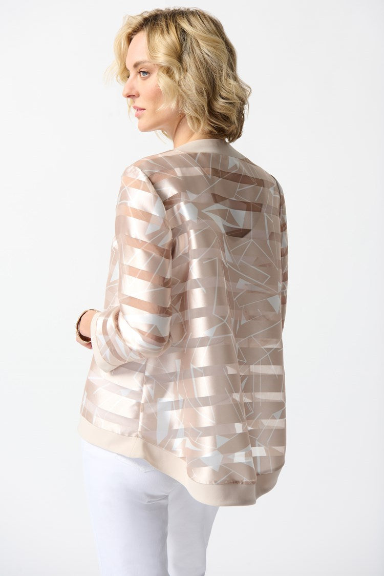 Shadow Stripe Organza Swing Jacket in Beige/Off-White 242170