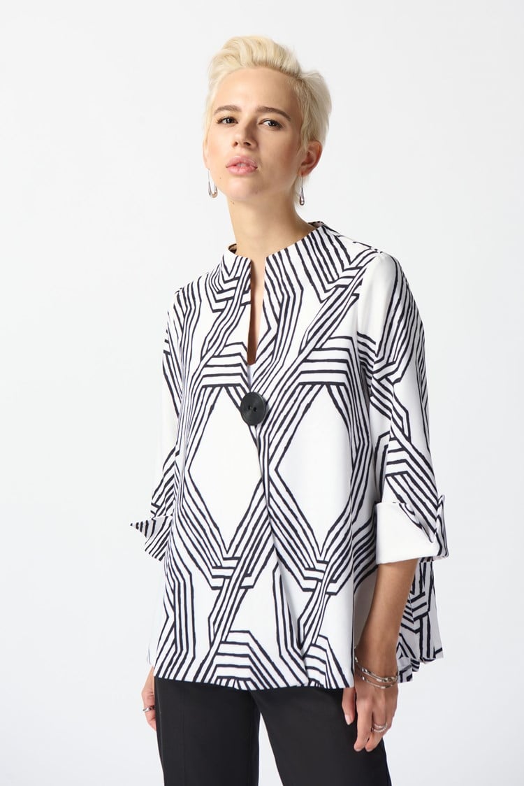 Lux Twill Geometric Print Trapeze Jacket 242185