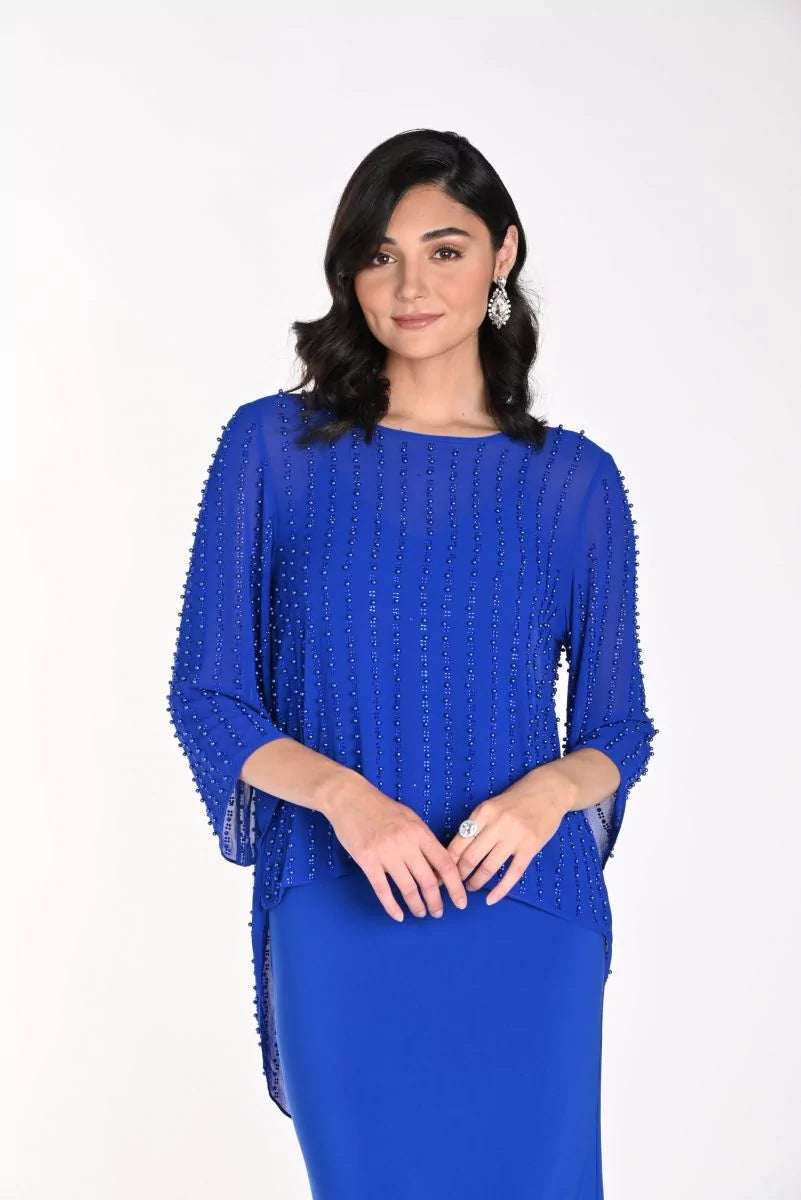 Electric Blue Beaded Chiffon Top 242302U