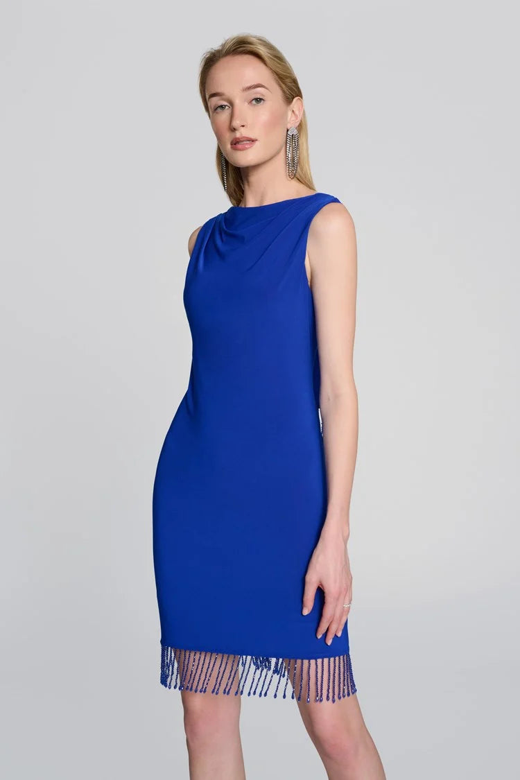 Silky Knit Beaded Hem Sheath Dress in Royal Sapphire -242702