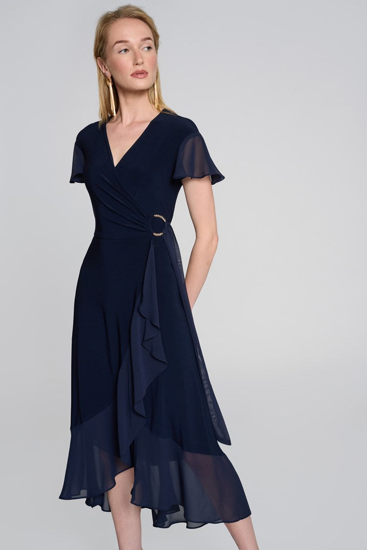 Silky Knit and Chiffon Flowy Wrap Dress 242730