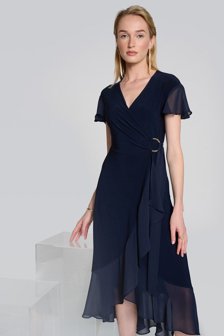 Silky Knit and Chiffon Flowy Wrap Dress 242730