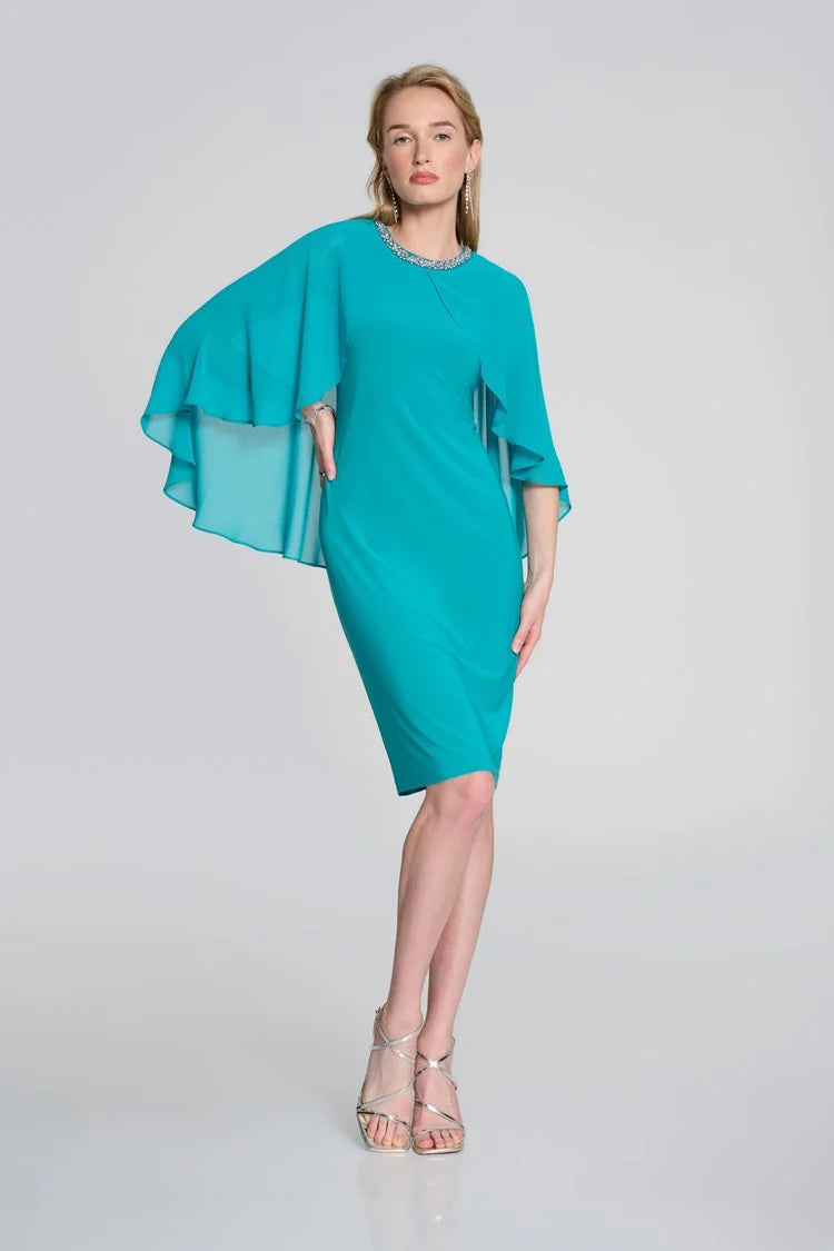 Silky Knit And Chiffon Cape Dress 242731