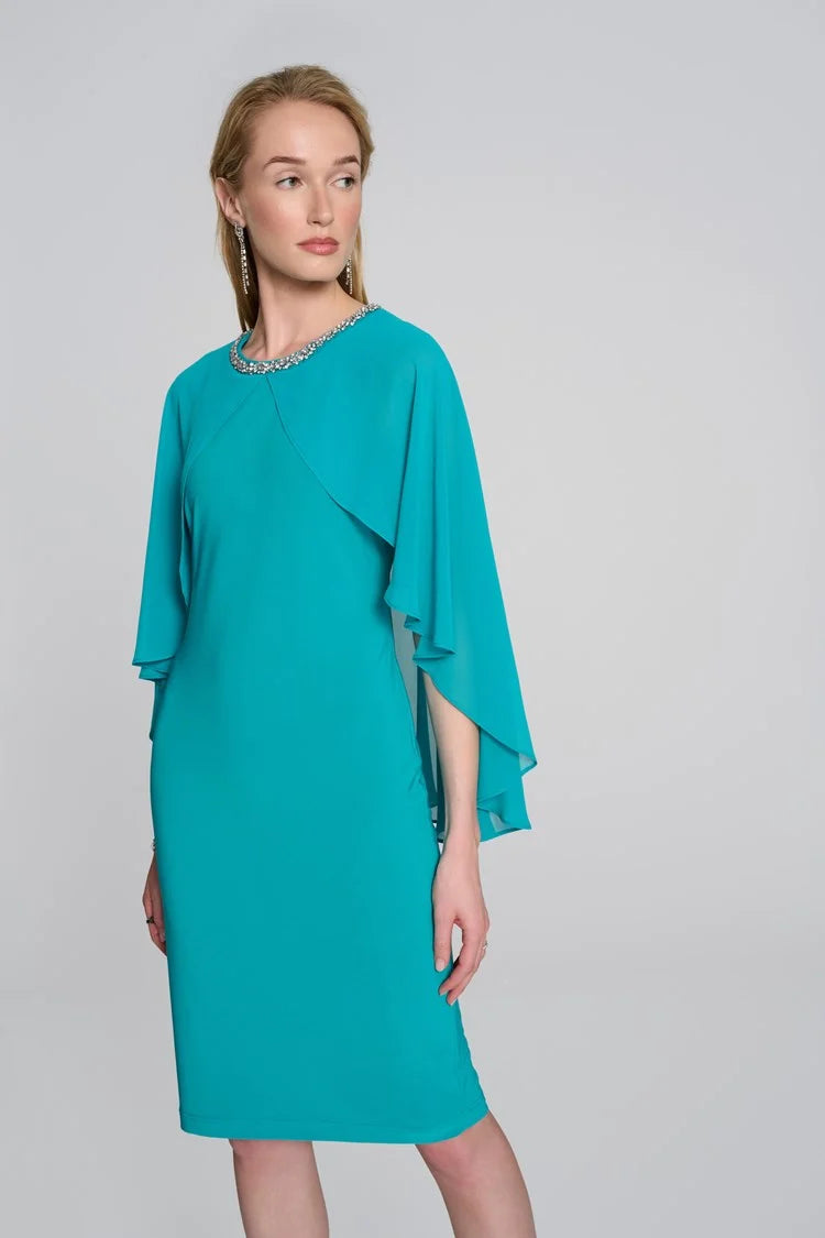 Silky Knit And Chiffon Cape Dress 242731