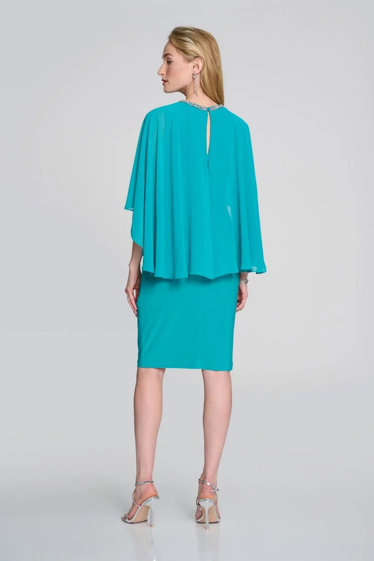 Silky Knit And Chiffon Cape Dress 242731