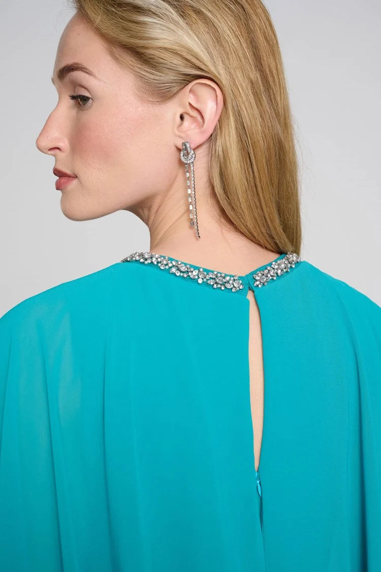 Silky Knit And Chiffon Cape Dress 242731